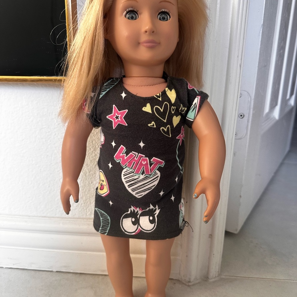 American Girl Doll with Black Dress and Blonde Hair